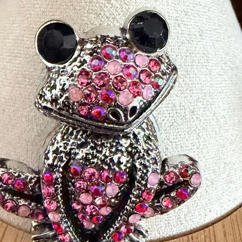 Pink Rhinestone Frog Brooch pink rhinestone